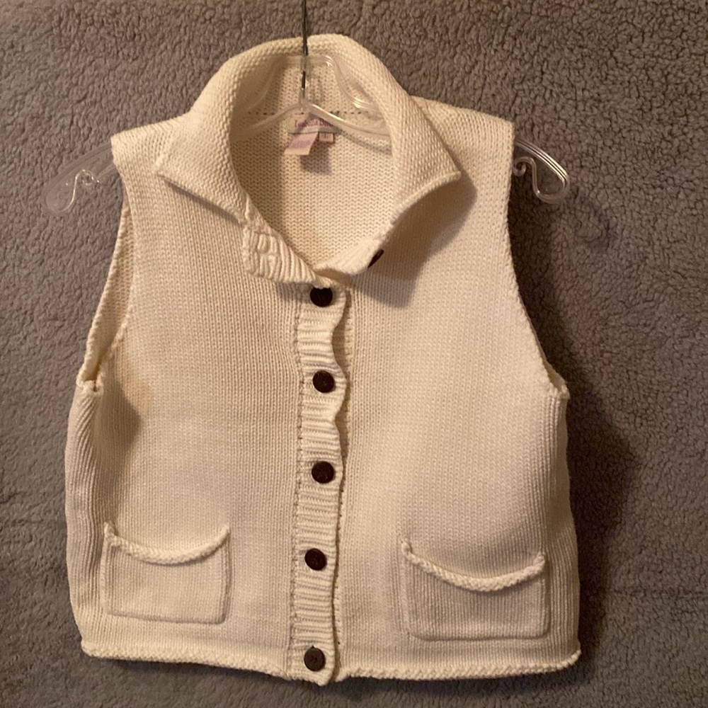 Isabella Bird 100% Cotton Button Front Knit Vest Size Large Sleeveless Cream